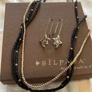 Silpada black and gold necklace with silver star earrings
